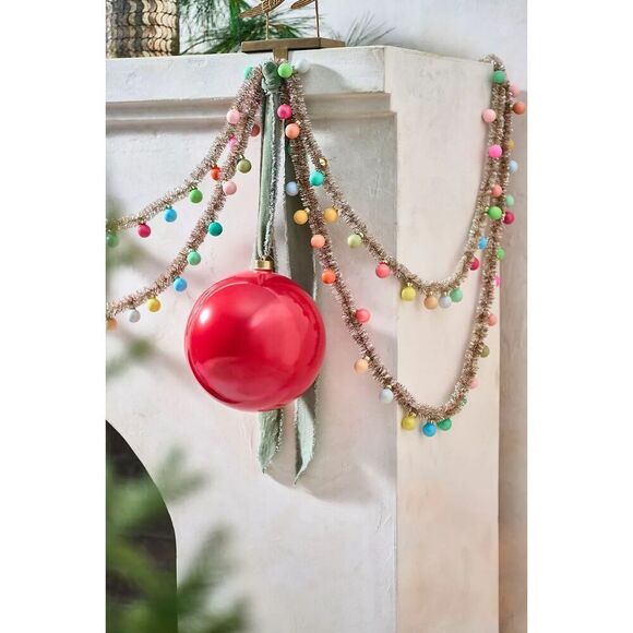 Anthropologie Good Cheer Bauble Ornament Tinsel Glass Garland Holiday Decor NEW
